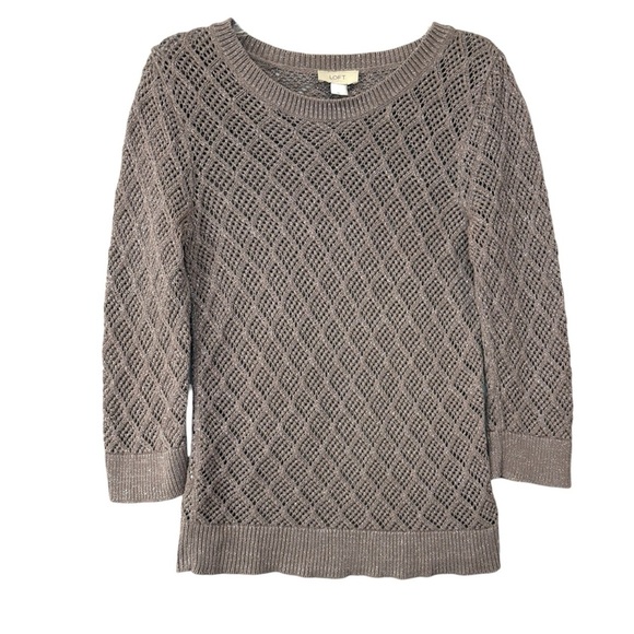 LOFT Sweaters - LOFT Metallic Pointelle Knit Sweater Open Weave Subtle Shimmer Taupe Size Medium